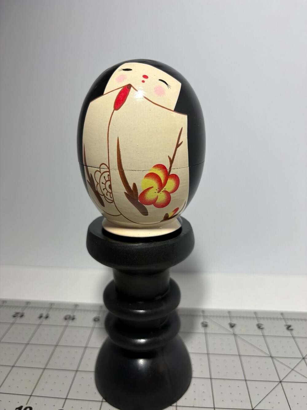 Vintage Hand Painted Japanese Wood Nesting Dolls Set of 5 Floral Geisha Kokeshi